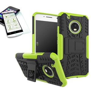 Hybrid Case 2teilig Gr�n f�r Lenovo Moto G5 Plus + Hartglas Tasche H�lle Cover 