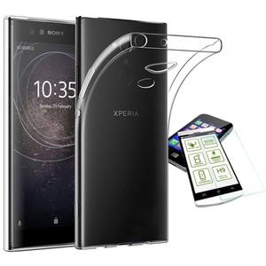 Silikoncase ultra dünn Hülle Tasche Transparent + Hartglas 0,3 mm H9 für Sony Xperia XA2 Ultra