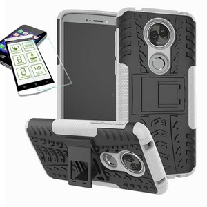 Fr Motorola Moto E5 Plus Hybrid Case 2teilig Wei + Hartglas Tasche Hlle Cover Hlle