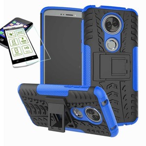 Fr Motorola Moto E5 Plus Hybrid Case 2teilig Blau + Hartglas Tasche Hlle Cover Hlle