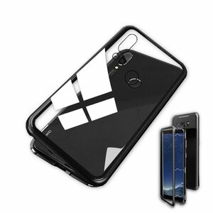 Fr Huawei P Smart Plus Magnet / Metall / Glas Case Bumper Schwarz / Transparent Tasche Hlle Neu