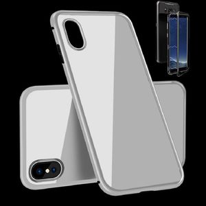 Fr Apple iPhone XS MAX 6.5 Zoll Magnet / Metall / Glas Case Bumper Voll Silber Wei Tasche Hlle Neu