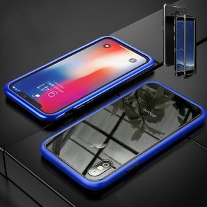Fr Apple iPhone XS MAX 6.5 Zoll Magnet / Metall / Glas Case Bumper Blau / Transparent Tasche Hlle Neu