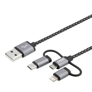 3in1 Datenkabel Ladekabel Lightning Micro USB 1 Meter Stoff Charge Sync Cable Nylon
