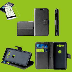 Fr Sony Xperia XZ4 Compact Tasche Wallet Premium Schwarz Schutz Hlle Case Cover Etui + 0,26mm H9 2.5 Hart Glas