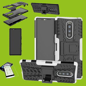 Fr Sony Xperia 1 6.5 Zoll Hybrid Case 2teilig Wei Tasche Hlle + Hartglas Etuis