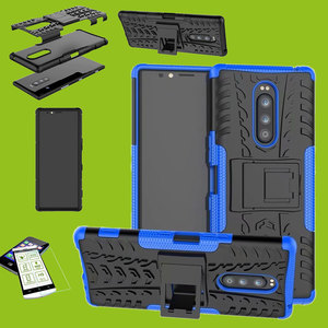 Fr Sony Xperia 1 6.5 Zoll Hybrid Case 2teilig Blau Tasche Hlle + Hartglas Etuis