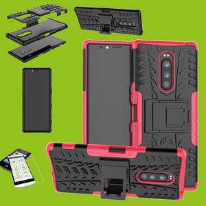 Fr Sony Xperia 1 6.5 Zoll Hybrid Case 2teilig Pink Tasche Hlle + Hartglas Etuis