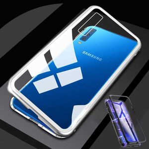 Fr Samsung Galaxy M20 6.3 Zoll Magnet / Metall / Glas Case Bumper Transparent / Silber Tasche Hlle Neu