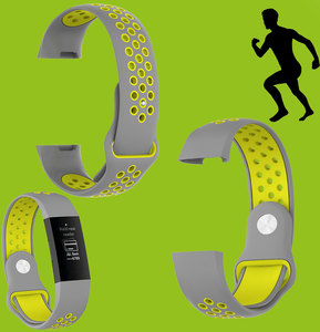 Fr Fitbit Charge 3 / 4 Kunststoff / Silikon Armband fr Mnner / Gre L Grau-Gelb Uhr 