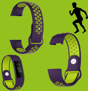 Fr Fitbit Charge 3 / 4 Kunststoff / Silikon Armband fr Mnner / Gre L Lila-Grn Uhr 