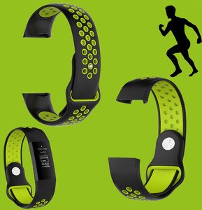 Fr Fitbit Charge 3 / 4 Kunststoff / Silikon Armband fr Mnner / Gre L Schwarz-Grn Uhr 