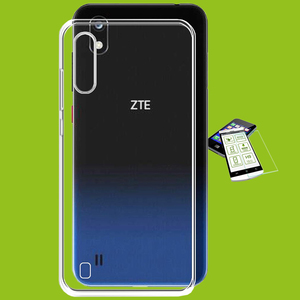 Silikoncase ultra dünn Hülle Handy Tasche Transparent + Hartglas 0,26 mm H9 für ZTE Blade A7 2019