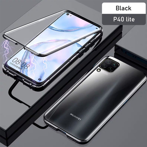 Beidseitiger 360 Grad Magnet / Glas Case Hlle Handy Tasche Bumper Schwarz fr Huawei P40 Lite