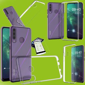 Fr Huawei Y6P Silikoncase TPU Transparent + 0,26 H9 Glas Tasche Hlle Schutz Cover