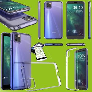 Fr Huawei Y5P Silikoncase TPU Transparent + 0,26 H9 Glas Tasche Hlle Schutz Cover