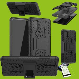 F�r Samsung Galaxy A31 A315F Hybrid Case 2teilig Schwarz + Hartglas Tasche H�lle Cover H�lle