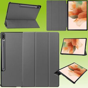 Für Samsung Galaxy Tab S7 Plus / S7 FE Premium Smartcover Grau Tablet Tasche Etuis Hülle 