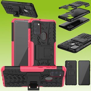 Für Samsung Galaxy A21s A217F Hybrid Case 2teilig Outdoor Pink Tasche Hülle Cover Schutz