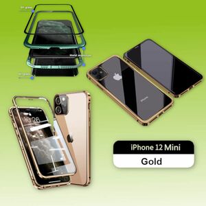 Beidseitiger 360 Grad Magnet / Glas Case Hlle Handy Tasche Bumper Gold fr Apple iPhone 12 Mini 5.4 Zoll