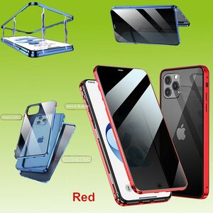 Beidseitiger 360 Grad Magnet / Glas Privacy Mirror Case Hlle Handy Tasche Bumper Rot fr Apple iPhone 12 Mini 5.4 Zoll