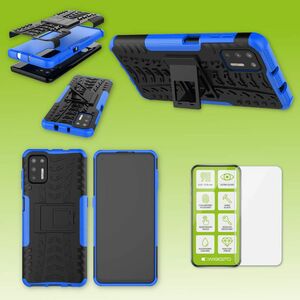 Fr Motorola Moto G9 Plus Hybrid Case 2teilig Blau + Hartglas Tasche Hlle Cover Hlle