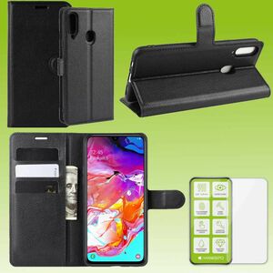 F�r Samsung Galaxy A20S A207F Tasche Wallet Premium Schwarz Schutz H�lle Case Cover Etui + 0,26mm H9 2.5 Hart Glas