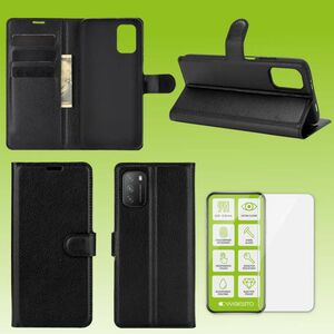 Fr OnePlus 9 Tasche Wallet Premium Schwarz Schutz Hlle Case Cover Etui + 0,26mm H9 2.5 Hart Glas