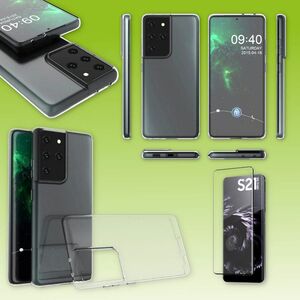 Fr Samsung Galaxy S21 Ultra G998B Silikoncase TPU Transparent + 0,3 4D Full Curved H9 Glas Handy Tasche Hlle Schutz Cover
