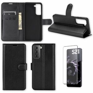 Für Samsung Galaxy S21 G991B Tasche Wallet Premium Schwarz Schutz Hülle Case Cover Etui + 0,3 mm H9 4D Full Curved Hart Glas