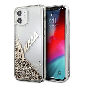 Guess Apple iPhone 12 Mini Gold Glitter Vintage Script Glitzer Hard Case Cover Schutzhlle Etui