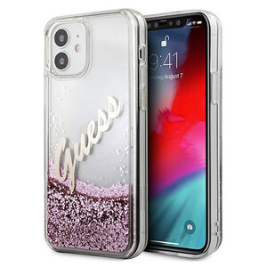 Guess Apple iPhone 12 Mini Pink Glitter Vintage Script Glitzer Hard Case Cover Schutzhlle Etui
