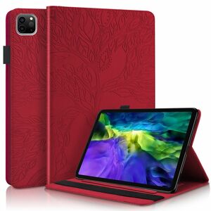 Fr Apple iPad Air 11 2025 / 2024 / Pro 11.0 2020 Baum Muster Rot Kunstleder Hlle Cover