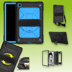 Fr Samsung Galaxy Tab A7 10.4 2020 T500 / T505 aufstellbare Outdoor Hybrid Schwarz-Blau 360 Grad mit Halte-Schlaufe Tablet Tasche Etuis Cover Case Schutz Robust Neu
