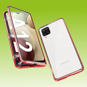 Beidseitiger 360 Grad Magnet / Glas Case Hlle Handy Tasche Bumper Rot fr Samsung Galaxy A12 A125F