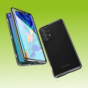 Beidseitiger 360 Grad Magnet / Glas Case Hülle Handy Tasche Bumper Schwarz für Samsung Galaxy A52 5G A525 / A52s 5G 