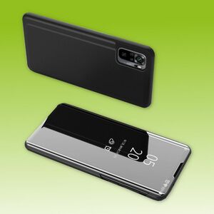 Fr Xiaomi Redmi Note 10 / 10s Clear View Spiegel Mirror Smartcover Schwarz Schutzhlle Cover Etui Tasche Hlle Neu Case Wake UP Funktion