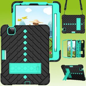 Fr Apple iPad Air 2020 4.Gen 10.9/ Air 2022 Shockproof Hybrid Tablet Hlle mit Band Schwarz / Mint Grn