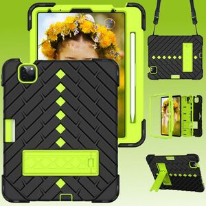 Fr Apple iPad Air 2020 4.Gen 10.9/ Air 2022 Shockproof Hybrid Tablet Hlle mit Band Schwarz / Grn