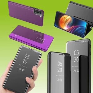 F�r Samsung Galaxy S21 FE G990B Clear View Spiegel Mirror Smartcover Magenta Schutzh�lle Cover Etui Tasche H�lle Neu Case Wake UP Funktion