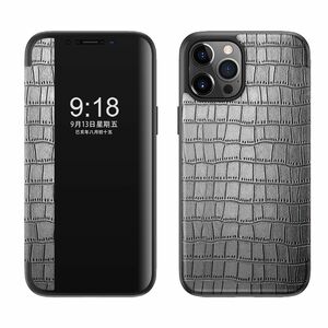 Fr Apple iPhone 12 / 12 Pro 6.1 Handy Tasche Silber Krokodil Design Hlle Etuis 