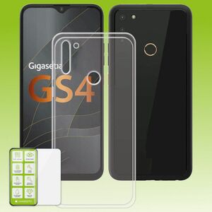 Für Gigaset GS4 Silikoncase TPU Transparent + 0,26 H9 Glas Handy Tasche Hülle Schutz Cover