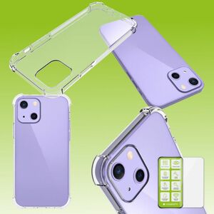 Für Apple iPhone 13 Mini Schock Silikoncase TPU Transparent + 0,26 H9 Glas Handy Tasche Hülle Schutz Cover