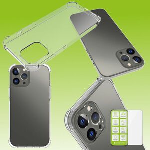 F�r Apple iPhone 13 Pro Max Schock Silikoncase TPU Transparent + 0,26 H9 Glas Handy Tasche H�lle Schutz Cover