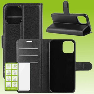 F�r Apple iPhone 13 Pro Max Tasche Wallet Premium Schwarz Schutz H�lle Case Cover Etui + 0,26mm H9 2.5 Hart Glas