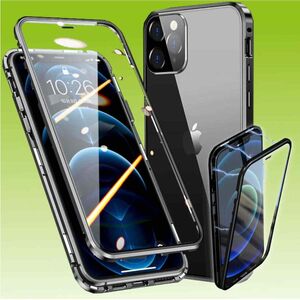 Fr Apple iPhone 13 Pro Max Beidseitiger 360 Grad Magnet / Glas Case Hlle Handy Tasche Bumper Schwarz 