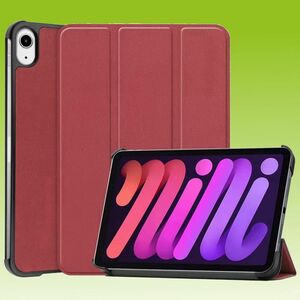 Fr Apple iPad Mini 6 2021 3folt Wake UP Smart Cover Weinrot Tasche Etuis Hlle