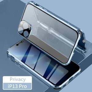 Für Apple iPhone 13 Pro Beidseitiger 360 Grad Magnet / Glas Privacy Mirror Case Hülle Handy Tasche Bumper Blau
