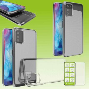 Fr Samsung Galaxy A03s Silikoncase TPU Transparent + 0,26 H9 Glas Handy Tasche Hlle Schutz Cover