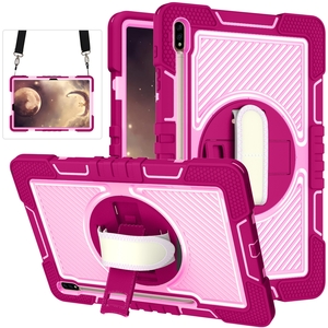 Fr Samsung Galaxy Tab S9 / S8 Plus u. FE / S7 FE / S7 Plus aufstellbare Outdoor Hybrid Pink 360 Grad mit Halte-Schlaufe Tablet Tasche Etuis Cover Case Schutz Robust Neu